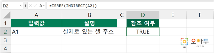 엑셀 ISREF 함수 수식 입력 예제