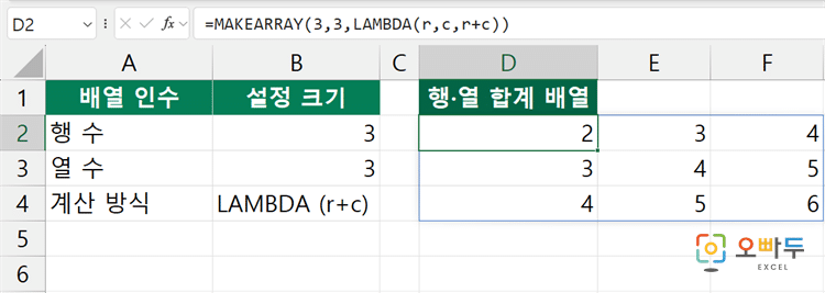 엑셀 MAKEARRAY 함수 수식 입력 예제 2