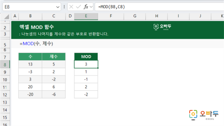MOD 함수 예제 미리보기