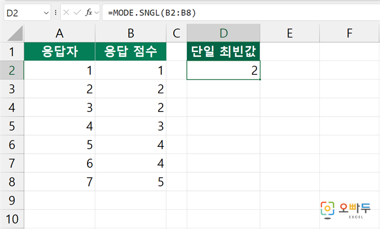 엑셀 MODE.MULT 함수 간단 예제 2