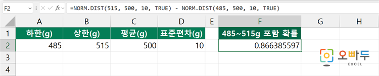 엑셀 NORM.DIST 함수 간단 예제 3