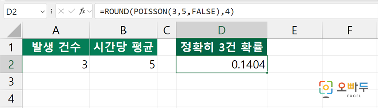 엑셀 POISSON 함수 간단 예제 3