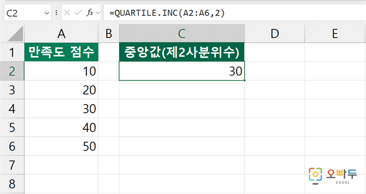 엑셀 QUARTILE.INC 함수 간단 예제 2