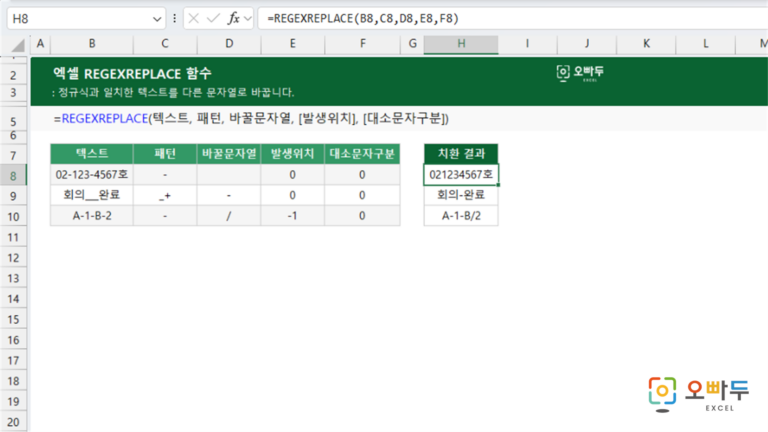 REGEXREPLACE 함수 예제 미리보기