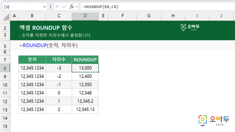 ROUNDUP 함수 예제 미리보기