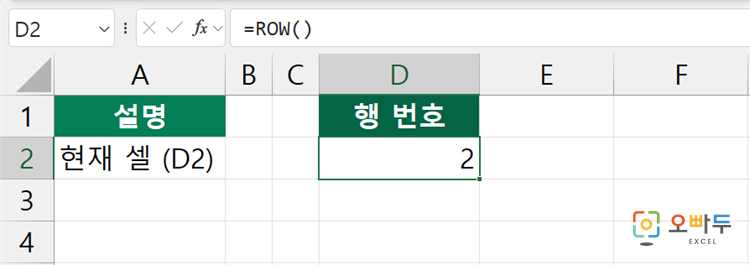 엑셀 ROW 함수 수식 입력 예제