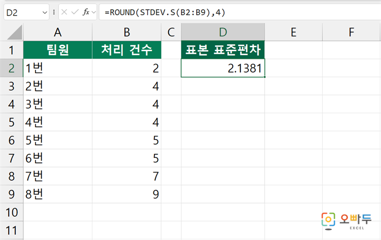 엑셀 STDEVP 함수 간단 예제 3