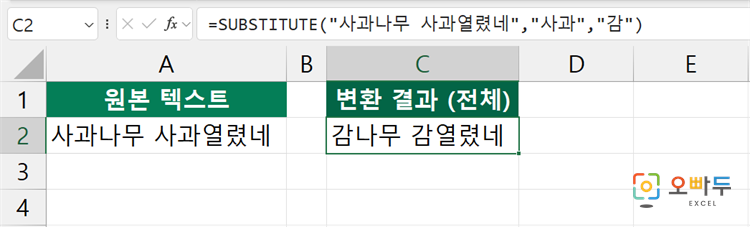 엑셀 SUBSTITUTE 함수 수식 입력 예제 1