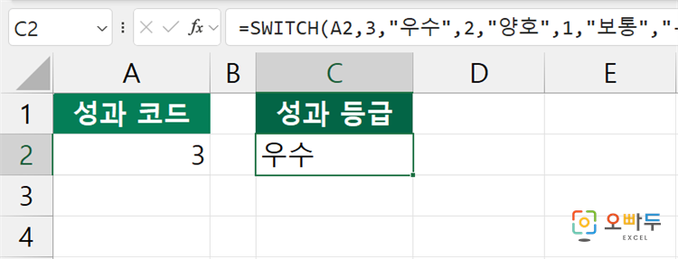 엑셀 SWITCH 함수 수식 입력 예제