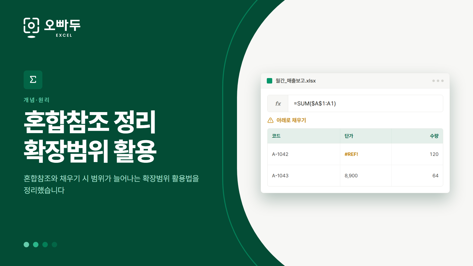 혼합참조 정리 확장범위 활용 — 혼합참조와 채우기 시 범위가 늘어나는 확장범위 활용법을 정리했습니다