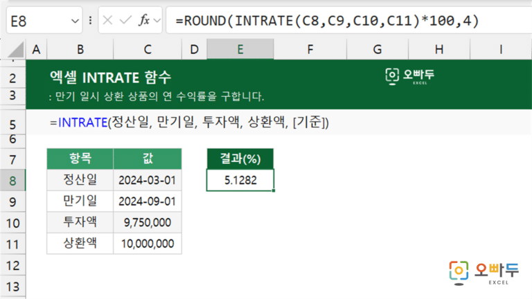 INTRATE 함수 예제 미리보기