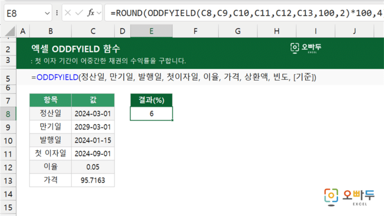 ODDFYIELD 함수 예제 미리보기
