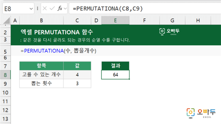 PERMUTATIONA 함수 예제 미리보기