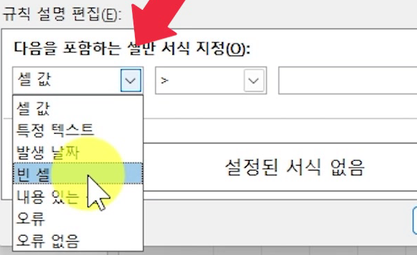 조건부서식-옵션-빈셀-선택