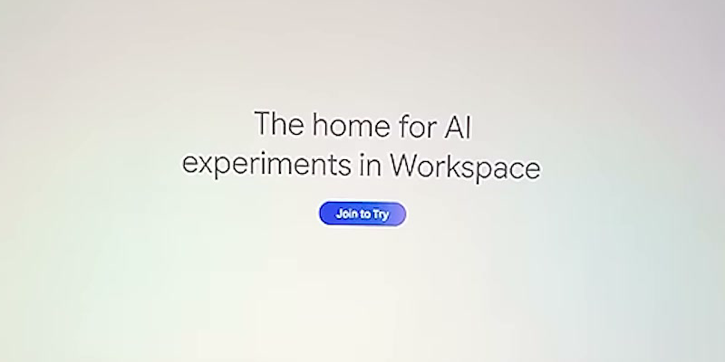 「The home for AI experiments in Workspace」 문구와 가운데 「Join to Try」 단추가 보이는 Workspace Experiments 소개 페이지